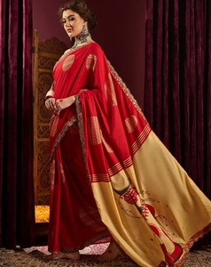 KV Women's Cotton <b>Red</b> Embellished Designer Saree With Unstitched <b>Blouse</b> - Product Image 4