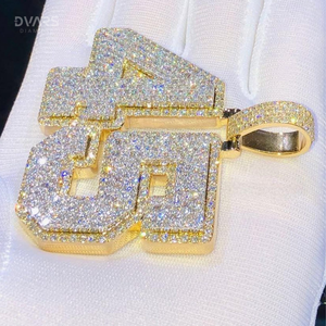 Colgante de Lujo Hip Hop con Logotipo Personalizado de Número y Letra VVS1 Moissanite, Chapado en Oro sobre Plata 925, para Hombre - Product Image 2