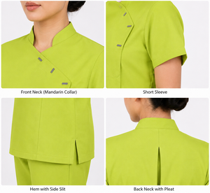 Tunique asymétrique boutonnée pour femme, uniforme de spa, marque privée, pour salon de beauté, extensible et douce, pour esthéticienne et technicienne ongulaire - Product Image 2