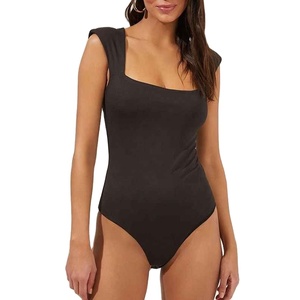 Body de punto acanalado con cuello tipo solapa, control de abdomen, efecto levantacola, transpirable, ligero, 100% poliéster, ajuste ceñido, corto sin mangas - Product Image 1