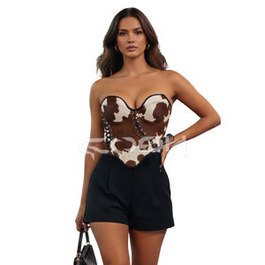 Corsé de cuero con pelo de vaca, tipo overbust, con cordones, top corsé de cuero genuino con pelo. - Product Image 4