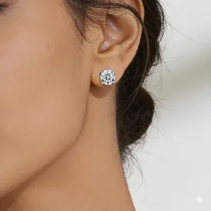 Round Cut Labgrown Diamond Solitaire <b>Stud</b> <b>Earrings</b> With V Prong Setting Elegant Diamond <b>Earrings</b> <b>Fine</b> Jewelry <b>Earrings</b> for Women - Product Image 2