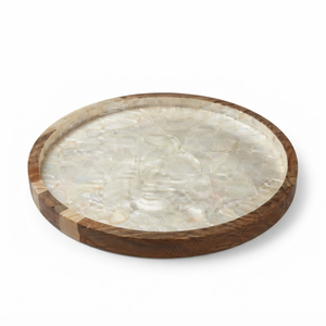 Bandeja Redonda de Nácar con Asas de Latón y Hoja de Oro, Bandeja Decorativa Premium con Incrustaciones de Concha para Mesa de Centro de Hotel - Product Image 3