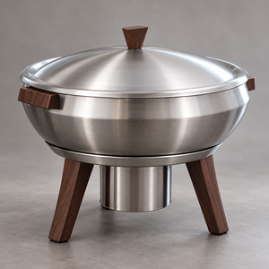Olla Redonda de Acero Inoxidable de Lujo, Duradera y Ecológica, con Patas y Asas de Madera, 24 cm de Diámetro, Apta para Todo Tipo de Estufas - Product Image 2