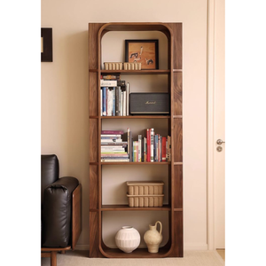 Modern Teak Wood <b>Corner</b> Bookshelf with Cozy <b>Seating</b> and Built-In <b>Storage</b> - Product Image 1