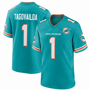Maillot de football américain personnalisé style dauphin Aqua Orange, avec logo brodé, nom et numéro, uniforme de sport en mesh, qualité OEM en gros - Product Image 1