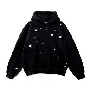 Sudadera con Capucha Unisex Color Crema con Estampado de Estrellas Brillantes, Sudadera Informal Extra Grande de Algodón Tejido para Otoño - Product Image 2