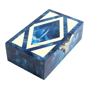 Boîte à bijoux design créatif bague de fiançailles élégante boîte à bijoux incrustée de bois/résine taille personnalisée pour filles et femmes - Product Image 5