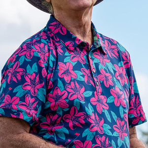 Polo pour homme haut de gamme en mélange polyester-spandex, personnalisable, impression florale, pour le golf en extérieur, vente en gros - Product Image 3