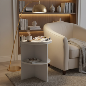 PKP FURNITURE Modern Minimalist Bedroom <b>Side</b> <b>Table</b> With <b>Marble</b> Top And Shelf <b>White</b> Finish Floor Mount Design - Product Image 2
