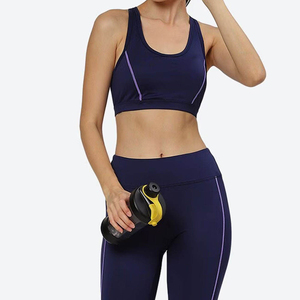 AL SWANS International Women's Navy <b>Blue</b> Sports <b>Bra</b> Front Purple Stitching High Support Yoga Breathable Lightweight Four Way - Product Image 2