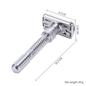 Rasoir de sécurité manuel à double tranchant pour hommes et femmes, à ouverture papillon, réutilisable, avec manche noir et argenté - Product Image 3