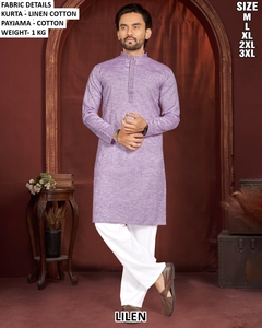 Ensemble Kurta Payama pour homme en coton avec broderie Chikankari, longueur au sol, séchage rapide, bleu clair et blanc, coupe classique, tenue décontractée traditionnelle indienne - Product Image 5