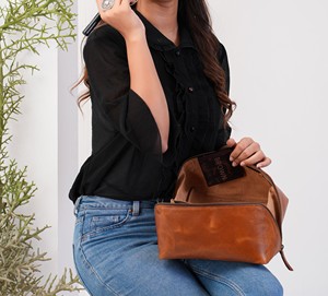 Trousse de Toilette en Cuir Véritable pour Homme, Trousse de Voyage, Trousse de Rasage, Grande Pochette Organisateur de Cosmétiques, Vente en Gros US TYG-0127 - Product Image 1