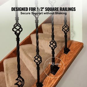 Supporti per Balaustre in Lega di Alluminio, Perni Quadrati in Ferro Battuto per Scale con Fori per Viti da 1/2 Pollice, Dispositivi di Assistenza - Product Image 6