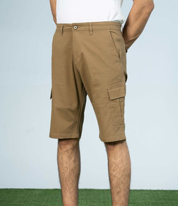 Pantalones Cortos Cargo Color Caqui para Hombre, Cintura Media, Cierre de Botones, Casuales, Tejido de Algodón Sólido - Product Image 1