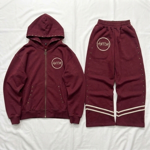 Ensemble de survêtement unisexe personnalisé en gros, style streetwear, 360 grammes, léger, respirant, en polyester et coton, à capuche, délavé à l'acide, décontracté, printemps - Product Image 1