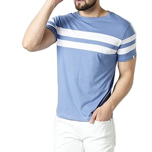 Camiseta Casual de Punto para Hombre, de Alta Calidad, Azul a Rayas, Manga Corta, Cuello Redondo, Corte Regular - Product Image 4