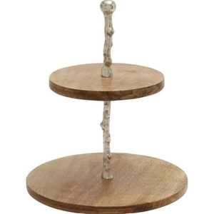 2 Tier Square Wooden Serving Tray With Metal Handle Decorative Cupcake Dessert Display Stand For Wedding And Home Decoration - Product Image 4