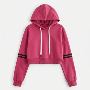 High Quality Custom Logo Women's Hooded Sweatshirt Solid Color Full Sleeve Knitted Breathable Short Length Autumn /Winter - Product Image 1