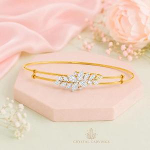 Leaf Bangle <b>Bracelet</b> 925 Sterling <b>Silver</b> Gold Plated Floral Marquise Stone Dainty Bridal Jewelry Wholesale Manufacturer - Product Image 5
