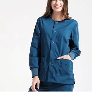 Women's Custom Color <b>Scrub</b> Top Long Sleeve With Buttons And Pockets Hospital Uniform Woven Cotton Polyester Blend - Product Image 1