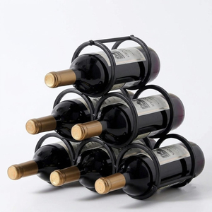 Modern Arched Industrial Stylish Wine <b>Shelf</b> 6 Bottles Countertop Metal Black Cabinet <b>Bar</b> Kitchen Wine Holder With Wood Handle - Product Image 3