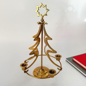 Vintage Modernist Metal <b>Christmas</b> <b>Tree</b> Shaped <b>Candle</b> Holder With Star Topper Holds Four <b>Candles</b> Holiday Decorative Centerpiece - Product Image 1