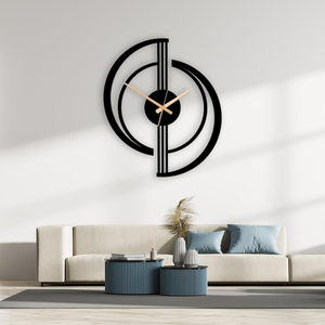 Horloge murale moderne en métal noir, design géométrique abstrait, horloge décorative pour salon, bureau à domicile, chambre à coucher, contemporaine - Product Image 2