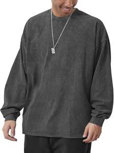 T-shirts en coton surdimensionnés pour hommes de qualité supérieure, col rond, coupe vintage, manches longues, décontractés, pour la gym et l'entraînement - Product Image 3