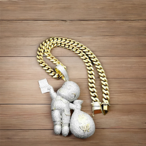 Pendentif Sac d'Argent Glacé Richie Rich - Pendentif Fait Main en Moissanite et Argent Sterling 925, Sans Nickel, Sûr pour Peaux Sensibles - Product Image 3