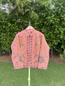 Artisan Crafted Knitted Breathable Stand Collar Floral Embroidery Jacket <b>for</b> <b>Women</b> | Premium Autumn Cotton Designer Fashion <b>Coat</b> - Product Image 6