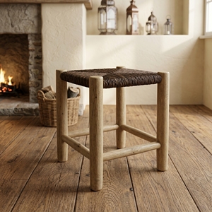 Chaise en bois de teck avec assise en rotin, tabouret d'appoint, structure en bois naturel, chaise balinaise artisanale de qualité supérieure, meubles - Product Image 3