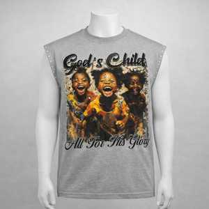 Chaleco personalizado para hombre, camiseta sin mangas con estampado gráfico, de algodón desgastado y rasgado. - Product Image 4