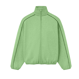 Unisex Oversized Fleece Zip-Up Jacket Solid Stand Collar Casual Regular Sleeve Autumn Knitted Top - Product Image 5