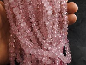 Perles rondes en quartz rose sculptées en forme de citrouille, 16 pouces, 7-8 mm environ, pierre naturelle, fabrication de bijoux, nouvelle arrivée - Product Image 4