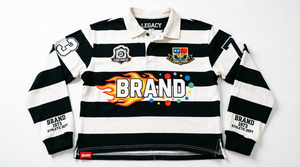 Polo a rayas de manga larga para hombre de la marca [Nombre de la marca] con logo de llama y mangas numeradas, ropa informal. - Product Image 3