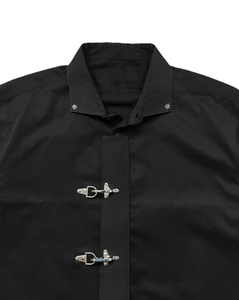 Camisa de Hombre Negra de Manga Corta Estilo Chino con Cuello Mao, Tejida, Corte Regular, Color Sólido, Logotipo Frontal Personalizado - Product Image 3