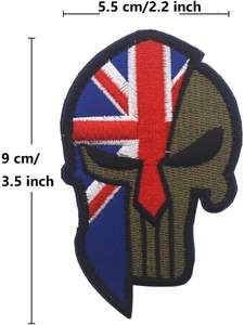 Flag Skull <b>Patches</b>, Embroidered <b>Morale</b> England Punisher <b>Patch</b> Hook and Loop - Product Image 2