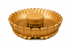 Decoración de Escenario para Haldi en Interiores/Exteriores, Pre-Ritual, Tradicional y Moderna, Hermosa Urli Metálica Desmontable en Forma de Loto Dorado, Reino Unido - Product Image 3