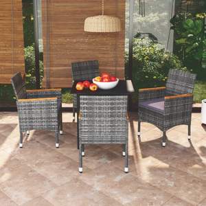 Set da Pranzo da Giardino in Rattan Grigio per 4 Persone, Resistente alle Intemperie, Arredamento da Esterno in Stile Contemporaneo - Product Image 1