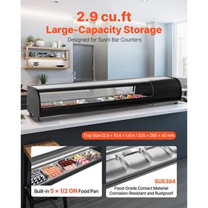 Vetrina Refrigerata Commerciale per Sushi con Illuminazione LED e Vetro Curvo da 2,9 Piedi Cubi, Espositore da Banco a 5 Vasche - Product Image 2