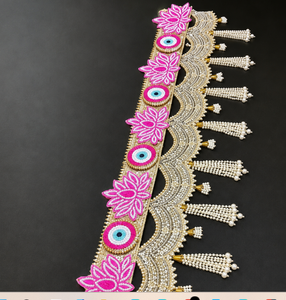 Elegant Pink Lotus Pearl Toran with Gold Embroidery Beaded Tassels plus Traditional Indian Wedding Door Decoration Decor - Product Image 4