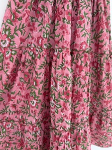Women's Pink Floral Cotton Maxi <b>Dress</b> Ruffle Short Sleeve Boho Summer Wear Shirred Waist Elegant Party <b>Dress</b> - Product Image 4