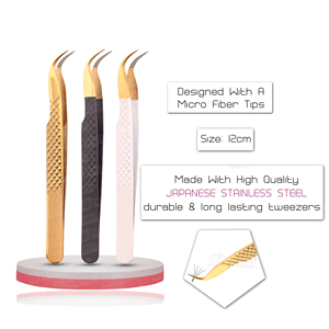 Pince à épiler professionnelle en acier inoxydable pour extensions de cils, la plus vendue, avec logo personnalisé, pointe en fibre à prise parfaite, courbée et robuste - Product Image 1