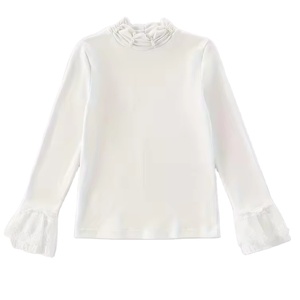 Hot Collection of Girls' White Lace Sleeve Casual 100% Cotton Short Sleeve Crop Top Custom Coller Stripe Tshirt from Bangladesh - Product Image 1