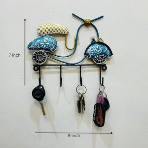 Handmade Metal Bicycle Wall <b>Hook</b> <b>Key</b> Rack with Flower Pattern and 3 <b>Hooks</b> Novelty Design <b>for</b> Home Use - Product Image 2