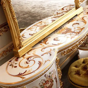 Luxury European Style Mahogany <b>Dressing</b> Table Hand Painted Floral Gold Carving Vanity Mirror Classic High End Bedroom Furniture - Product Image 5