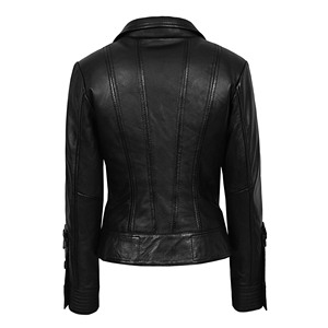 Chaqueta de Motociclista de Cuero Genuino de Cordero para Mujer, Corte Ajustado, Cierre Asimétrico, Fabricación Personalizada OEM ODM - Product Image 3