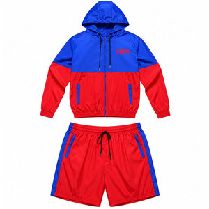Modern Windbreaker Shorts Set Multi Color Puff Print Nylon <b>Polyester</b> <b>Hoodie</b> Outdoor Casual Windbreaker Shorts Set - Product Image 1
